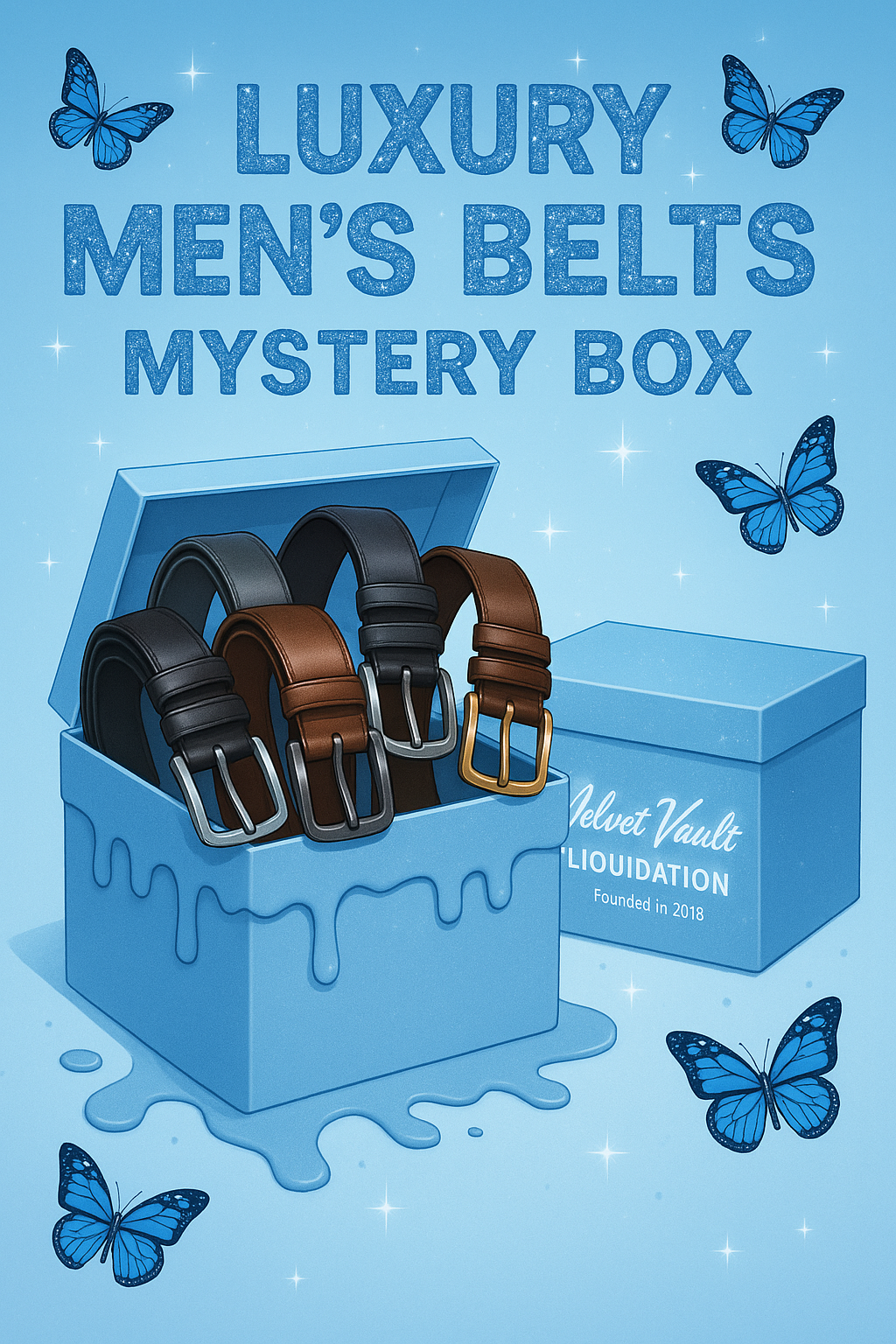 Brand Name Luxury Designer Logo Men’s Belts Size 100cm to 110cm Liquidation Bundle Deals & Mystery Boxes featuring black and brown belts in blue boxes