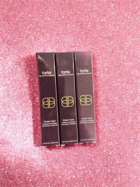 Tarte Shape Tape Contour Concealer Corrector Shade Light Full Sized Makeup Product x3 Bundle Deal Set Lot on pink glitter background