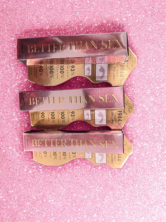 Two Faced Better Than Sex Mascara Full Sized Makeup Product x3 Bundle Deal Set Lot on glitter pink background