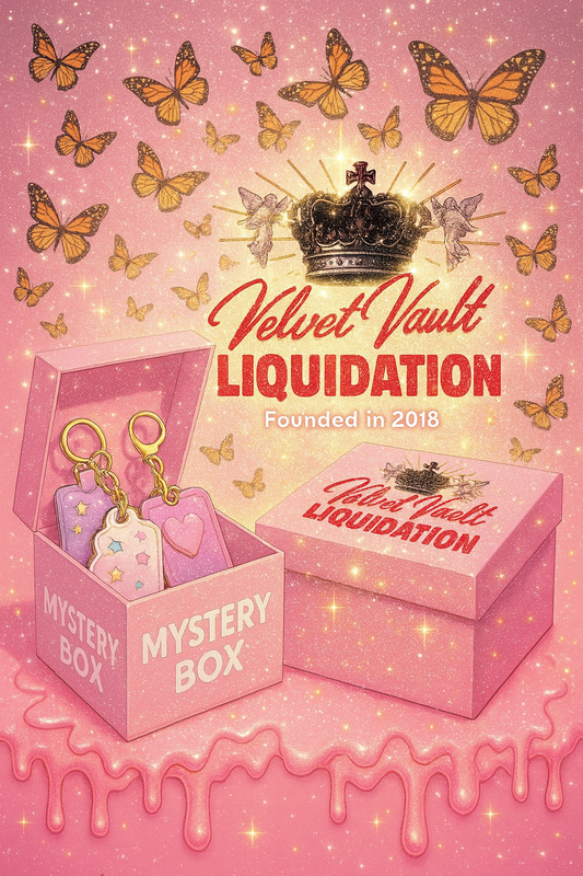 Velvet Vault Liquidation Mystery Box Brand Name Women’s Bag Tags x8 Pieces Bundle Set Lot Liquidation with pink box and butterfly design