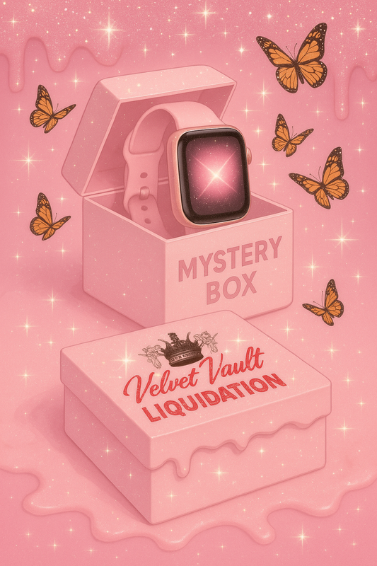 Velvet Vault Liquidation Mystery Box Brand Name Women’s Smart Watches x3 Pieces Bundle Set Lot Liquidation with pink smartwatch and butterflies