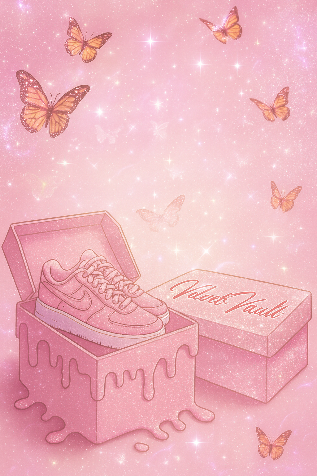 Velvet Vault Liquidation Mystery Box Brand Name Women’s Sneakers x3 Pairs Bundle Set Lot Liquidation with pink sneakers and butterflies