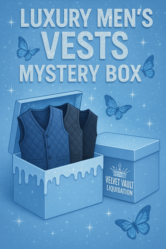Velvet Vault Liquidation Mystery Box Brand Name Men’s Luxury Designer Logo Vests x3 Sets Bundle Set Lot Liquidation with blue vests in box