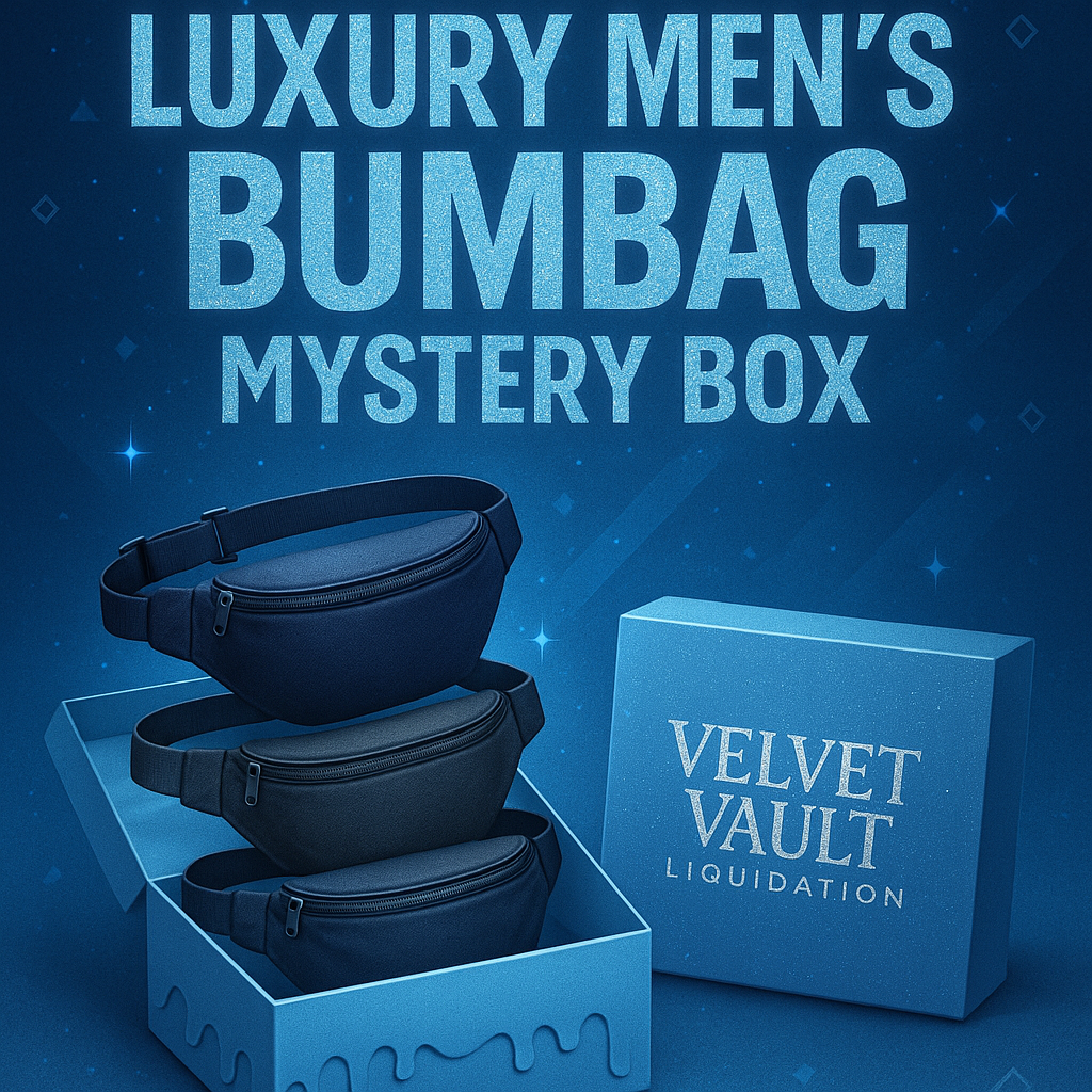 Velvet Vault Liquidation Mystery Box Brand Name Men’s Luxury Designer Bumbag & Fanny Packs Waist Bags x3 Pieces Set Bundle Set Lot Liquidation with three black waist bags