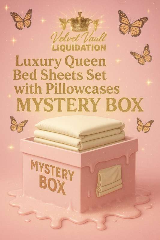 Velvet Vault Liquidation Mystery Box Brand Name Women’s Luxury Designer Queen Sized Bed Sheets & Blanket Cover With Pillow Cases x1 Set Pieces Bundle Set Lot Liquidation