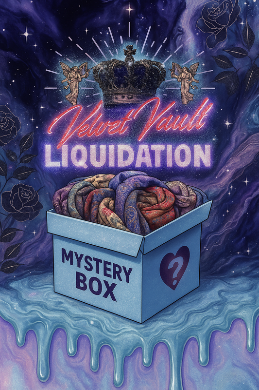 Velvet Vault Liquidation Mystery Box Brand Name Men’s Scarves x5 Bundle Set Lot Liquidation featuring a colorful scarf bundle inside a mystery box