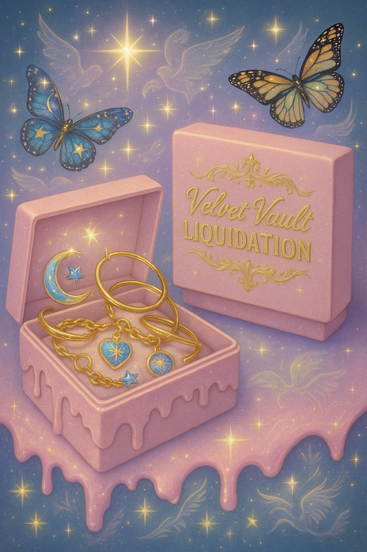 Velvet Vault Liquidation Mystery Box Brand Name Women’s Bracelets x10 Pairs Bundle Set Lot Liquidation in pink box with gold jewelry and butterflies