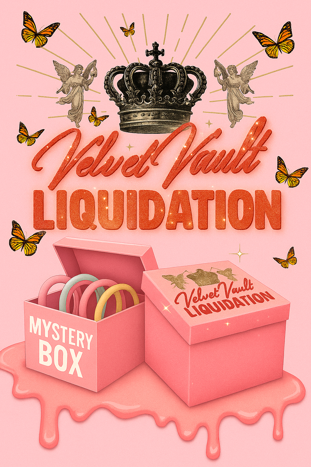 Velvet Vault Liquidation Mystery Box Brand Name Women’s Headbands Hair Accessories x5 Bundle Set Lot Liquidation with colorful headbands in a pink box