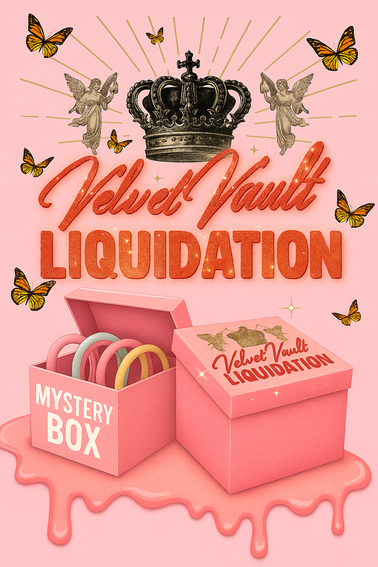 Velvet Vault Liquidation Mystery Box Brand Name Women’s Headbands Hair Accessories x5 Bundle Set Lot Liquidation with colorful headbands in a pink box