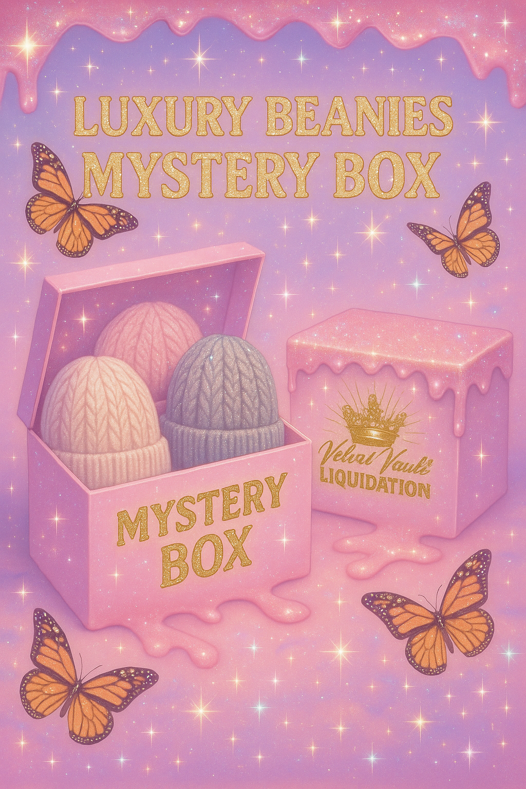 Velvet Vault Liquidation Mystery Box Brand Name Women’s Luxury Designer Beanies x5 Pieces Set Pieces Bundle Set Lot Liquidation with pink and gray beanies