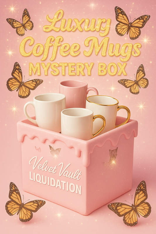 Velvet Vault Liquidation Mystery Box Brand Name Women’s Luxury Designer Coffee Mugs x4 Pieces Set Bundle Set Lot Liquidation in pink box