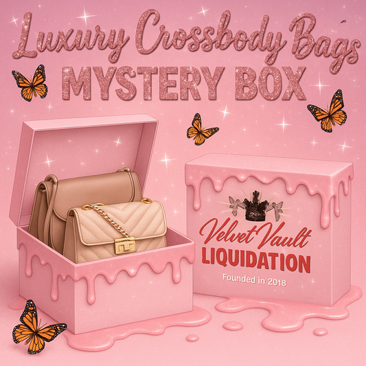 Velvet Vault Liquidation Mystery Box Brand Name Women’s Luxury Designer Crossbody Bags x3 Pieces Set Bundle Set Lot Liquidation with pink box and beige handbags