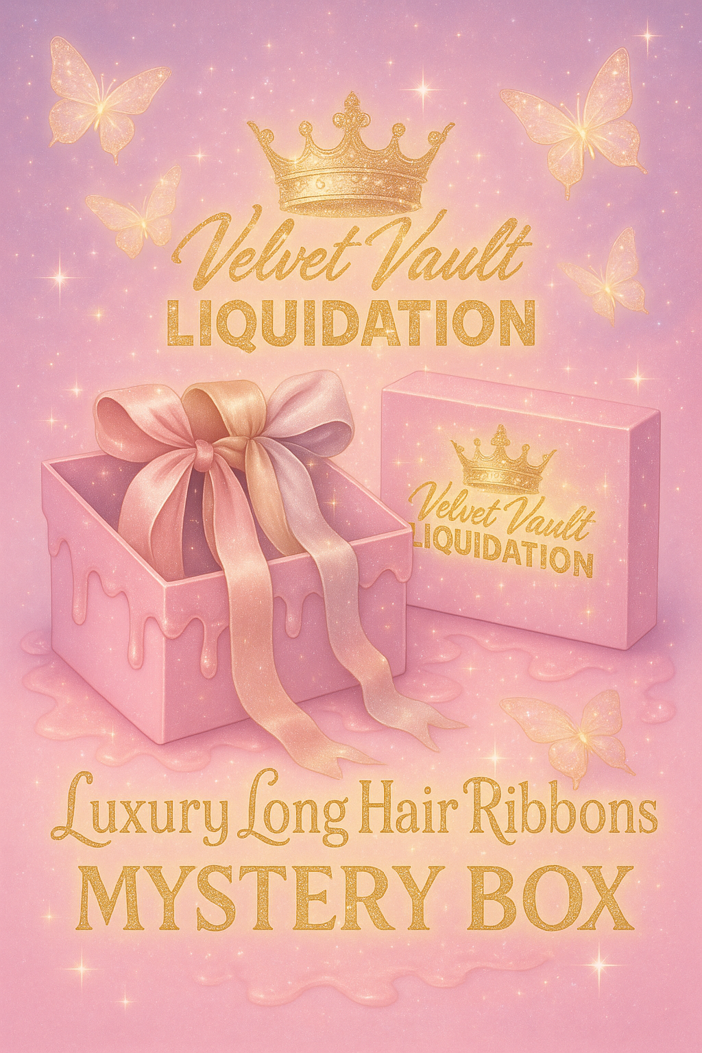 Velvet Vault Liquidation Mystery Box Brand Name Women’s Luxury Designer Hair Ribbon x5 Pieces Set Bundle Set Lot Liquidation with pink gift box and ribbons