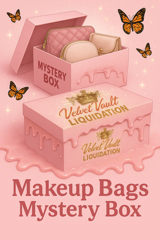 Velvet Vault Liquidation Mystery Box Brand Name Women’s Luxury Designer Makeup Bags x5 Pieces Bundle Set Lot Liquidation with pink quilted bags