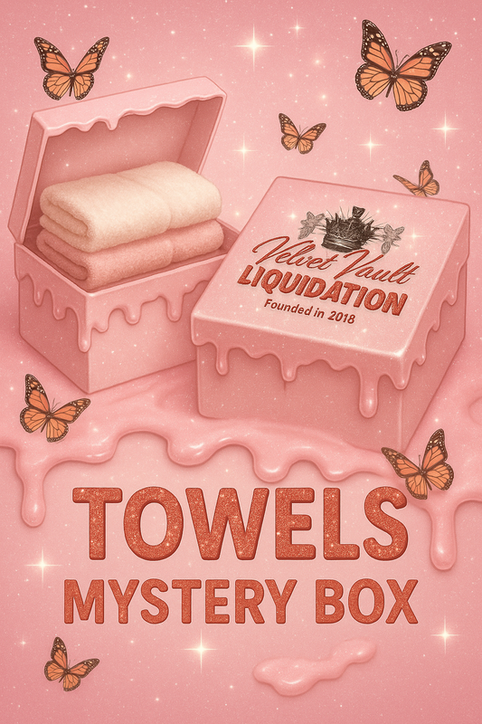 Velvet Vault Liquidation Mystery Box Brand Name Women’s Luxury Designer Towels x5 Pieces Bundle Set Lot Liquidation with pink box and butterflies