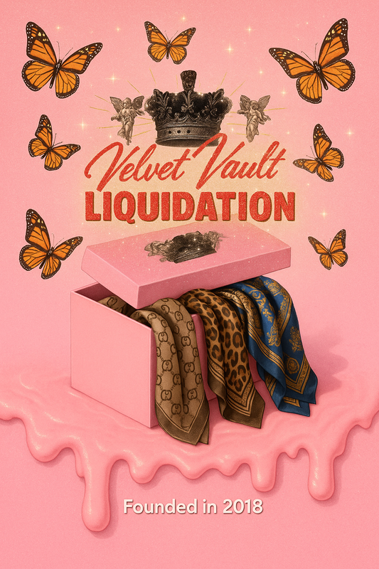 Velvet Vault Liquidation Mystery Box Brand Name Women’s Scarves x5 Bundle Set Lot Liquidation with pink box and assorted scarf patterns