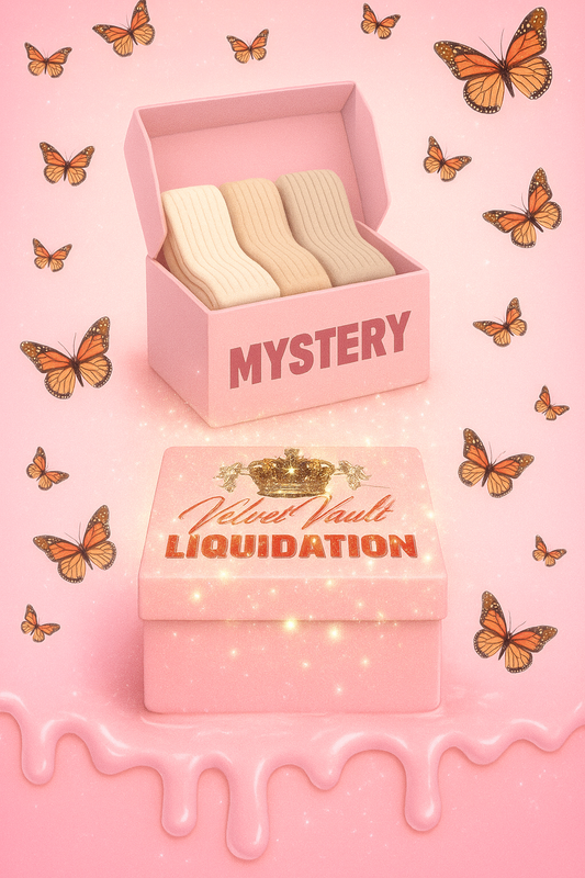 Velvet Vault Liquidation Mystery Box Brand Name Women’s Socks x5 Pairs Bundle Set Lot Liquidation with pink box and cream socks