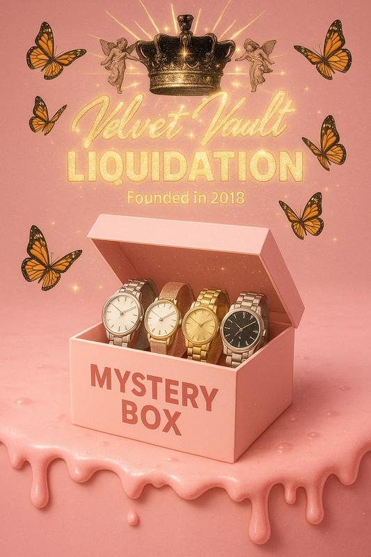 Velvet Vault Liquidation Mystery Box Brand Name Women’s Watches x4 Pieces Bundle Set Lot Liquidation with four wristwatches in pink box