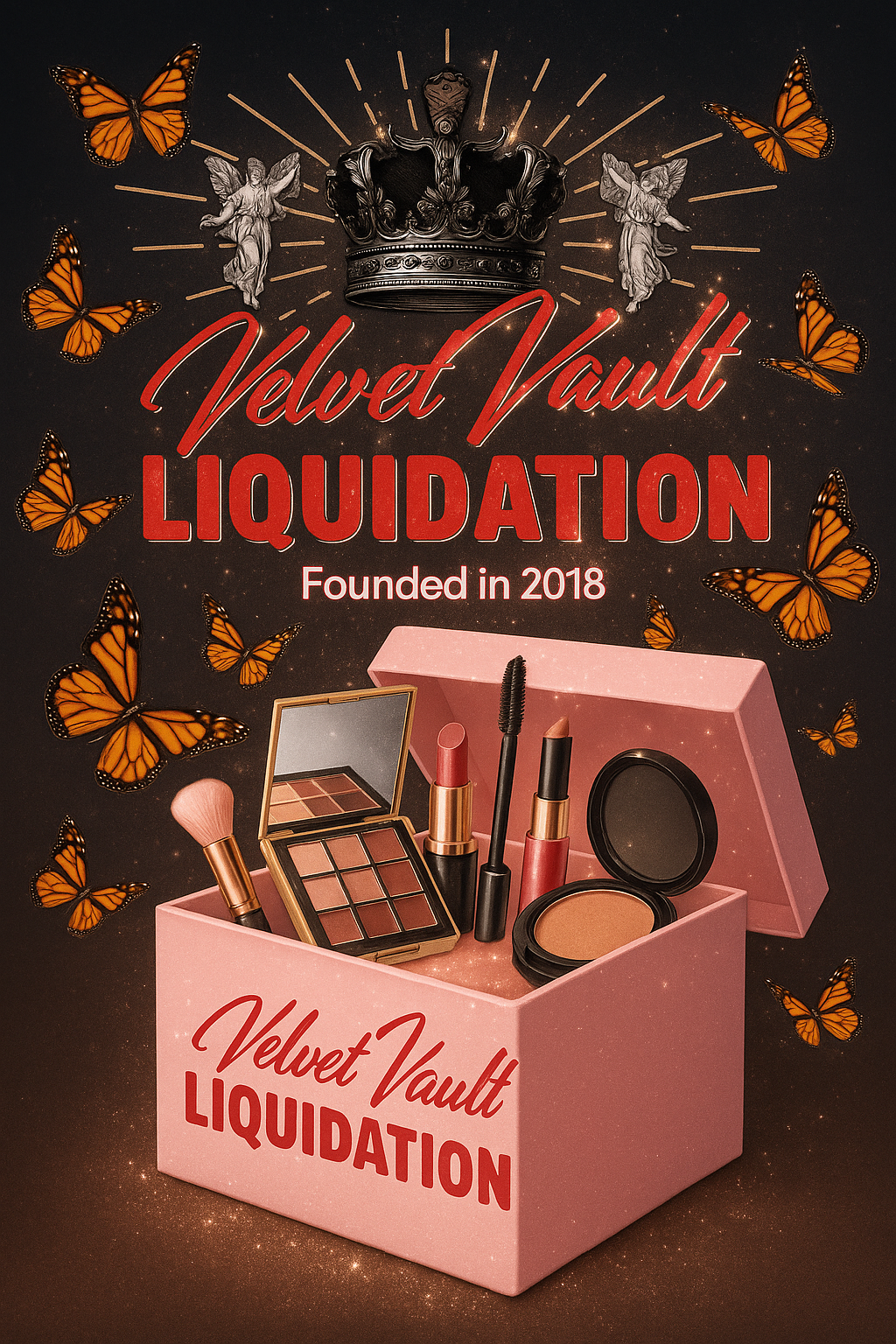 Velvet Vaults Liquidation Sample Makeup Mystery Box with eyeshadow palette lipstick mascara blush and mirror